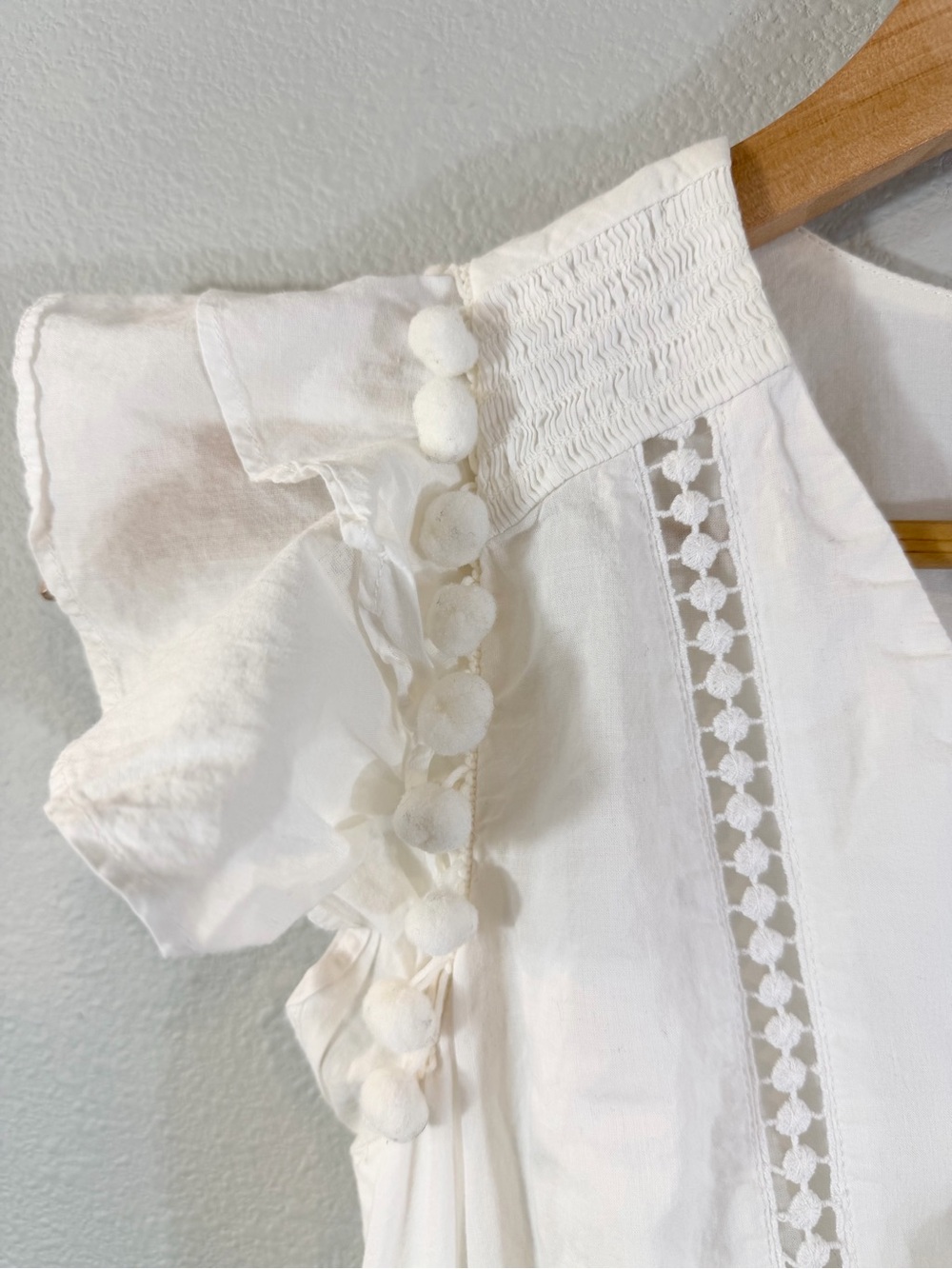 J. Crew Point Sur Pom Pom Midi Dress 0P White Flutter Sleeve Minimalist Cottage - Picture 5 of 11